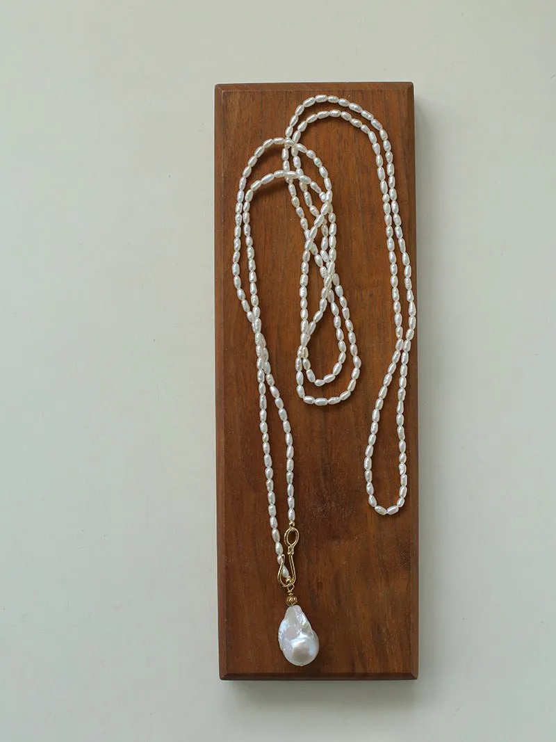 Long Baroque Pearl Pendant Necklace with Rice Pearls