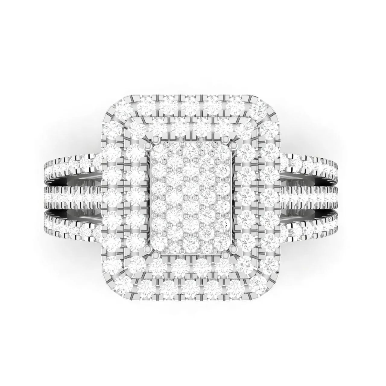 Lovely Radiant Natural Diamond Cluster Engagement Ring in 18K Gold