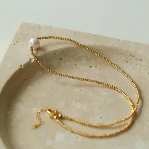Luxurious Shiny Passepartout Freshwater Pearl Necklace - Gold