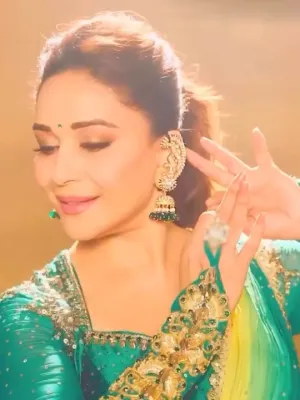Madhuri Green Color Gold Plated Jadau Kundan Earrings - ME1180