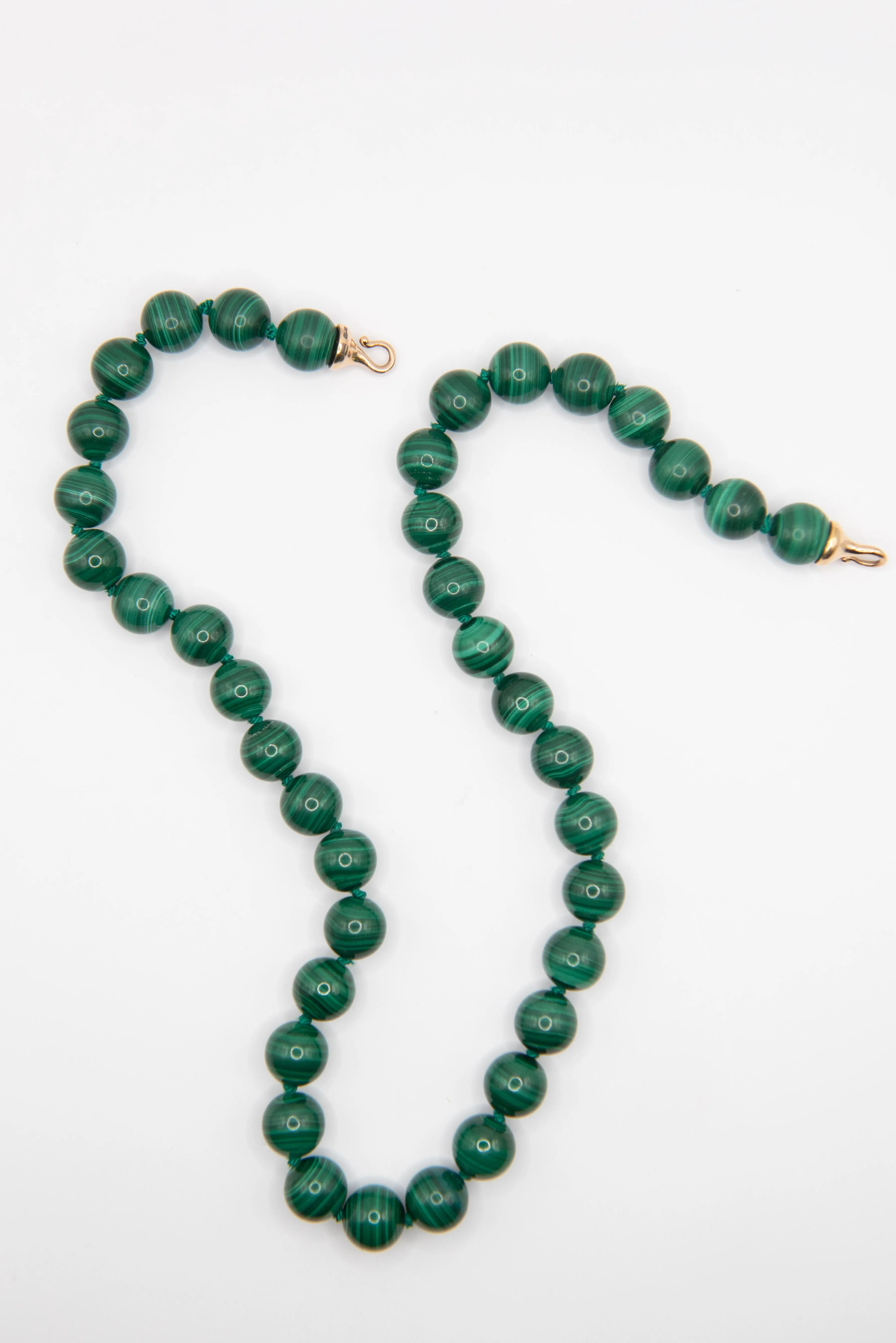Malachite Beads, Yellow Gold