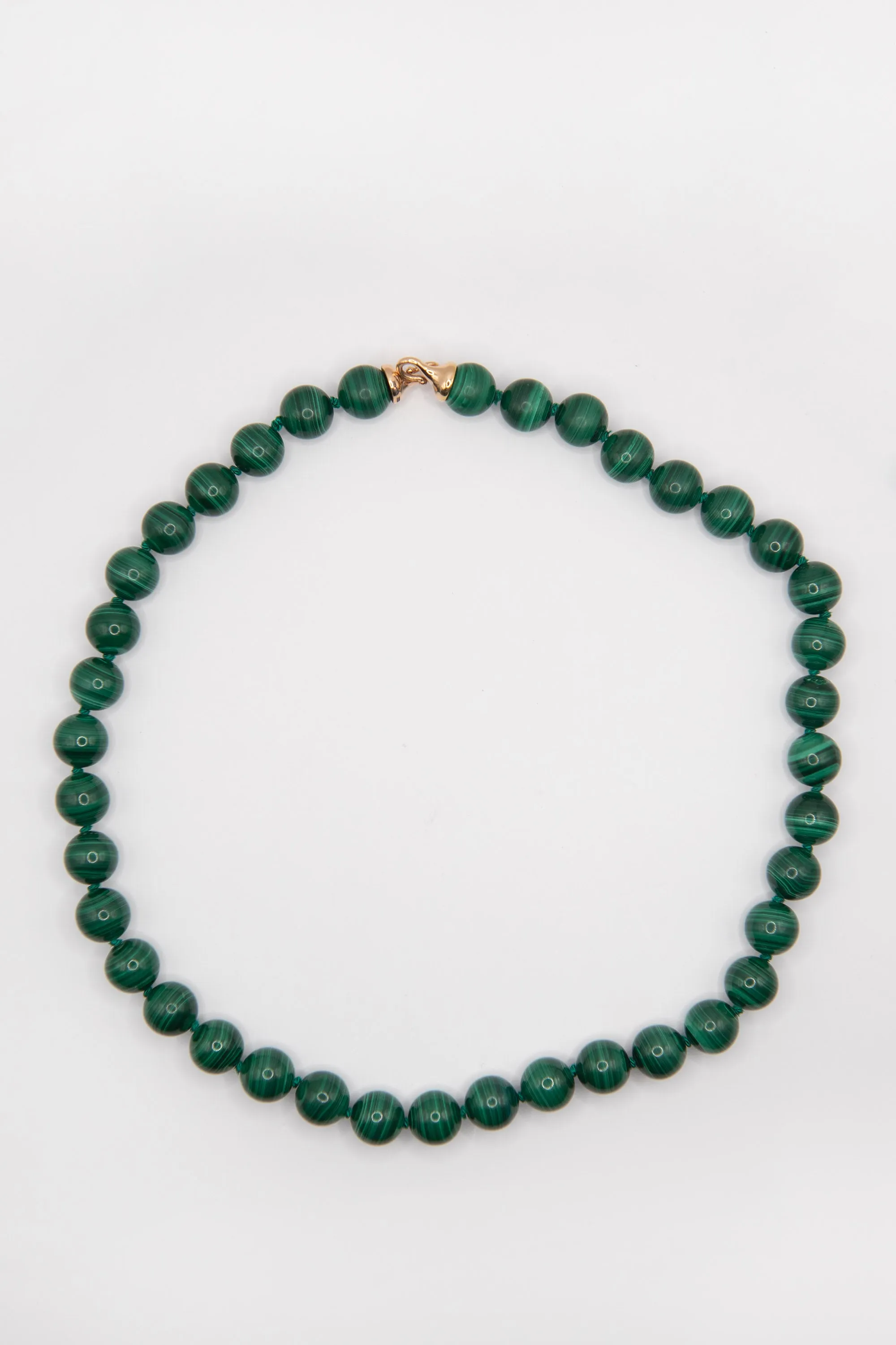 Malachite Beads, Yellow Gold