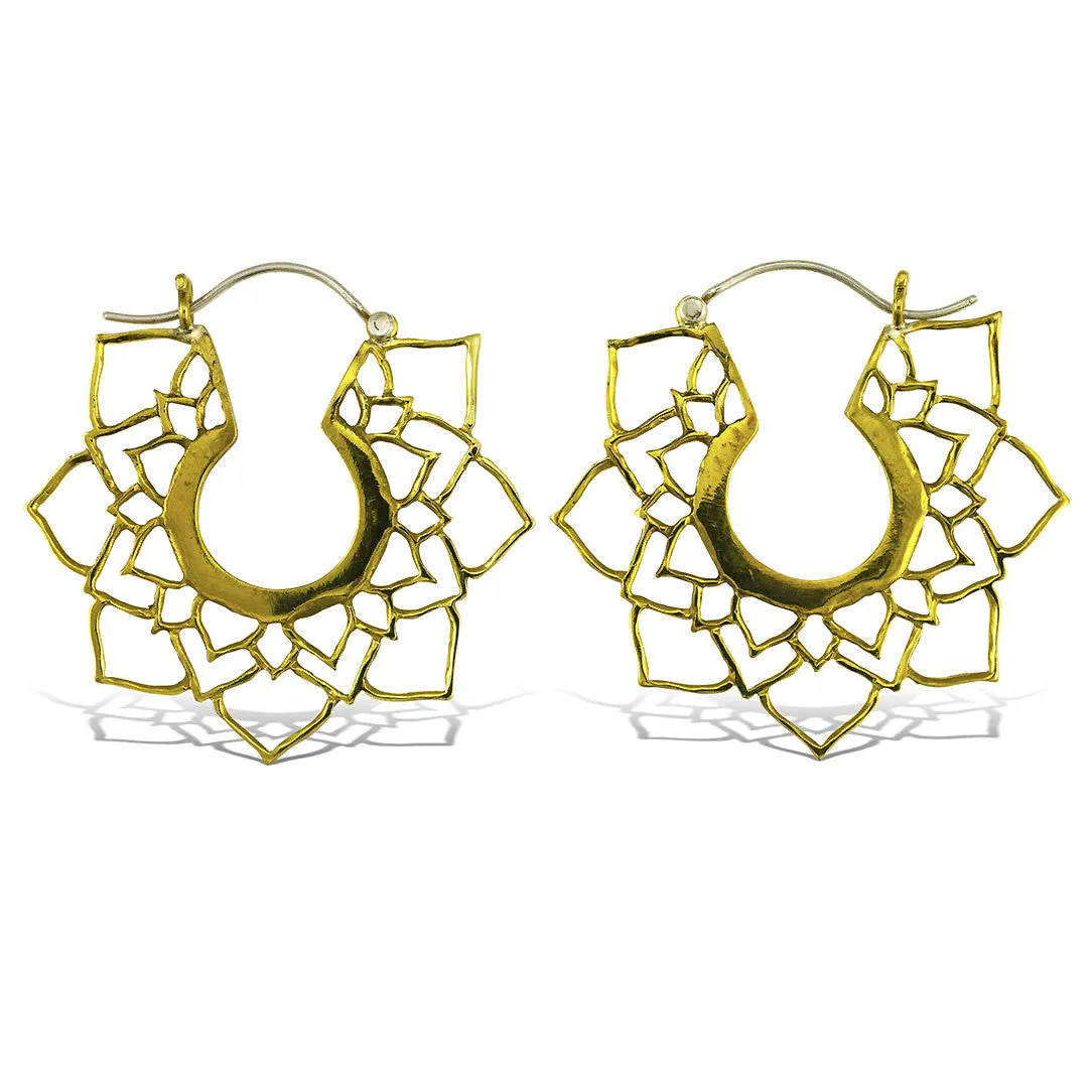 Mandala Lotus Hoops - Silver Post