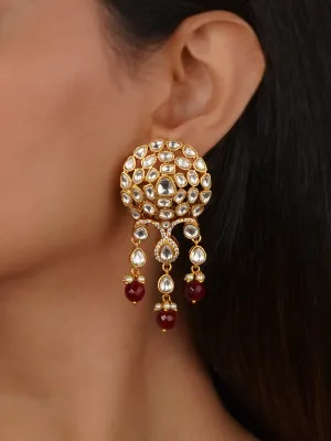 Maroon Color Gold Plated Jadau Kundan Earrings - ME1301W