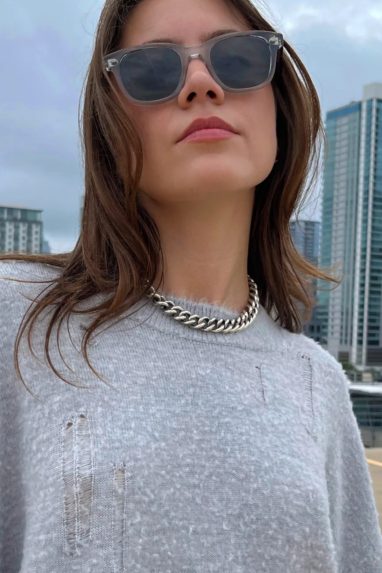 Mega Curb Chain Necklace - 15", Silver & Yellow Gold