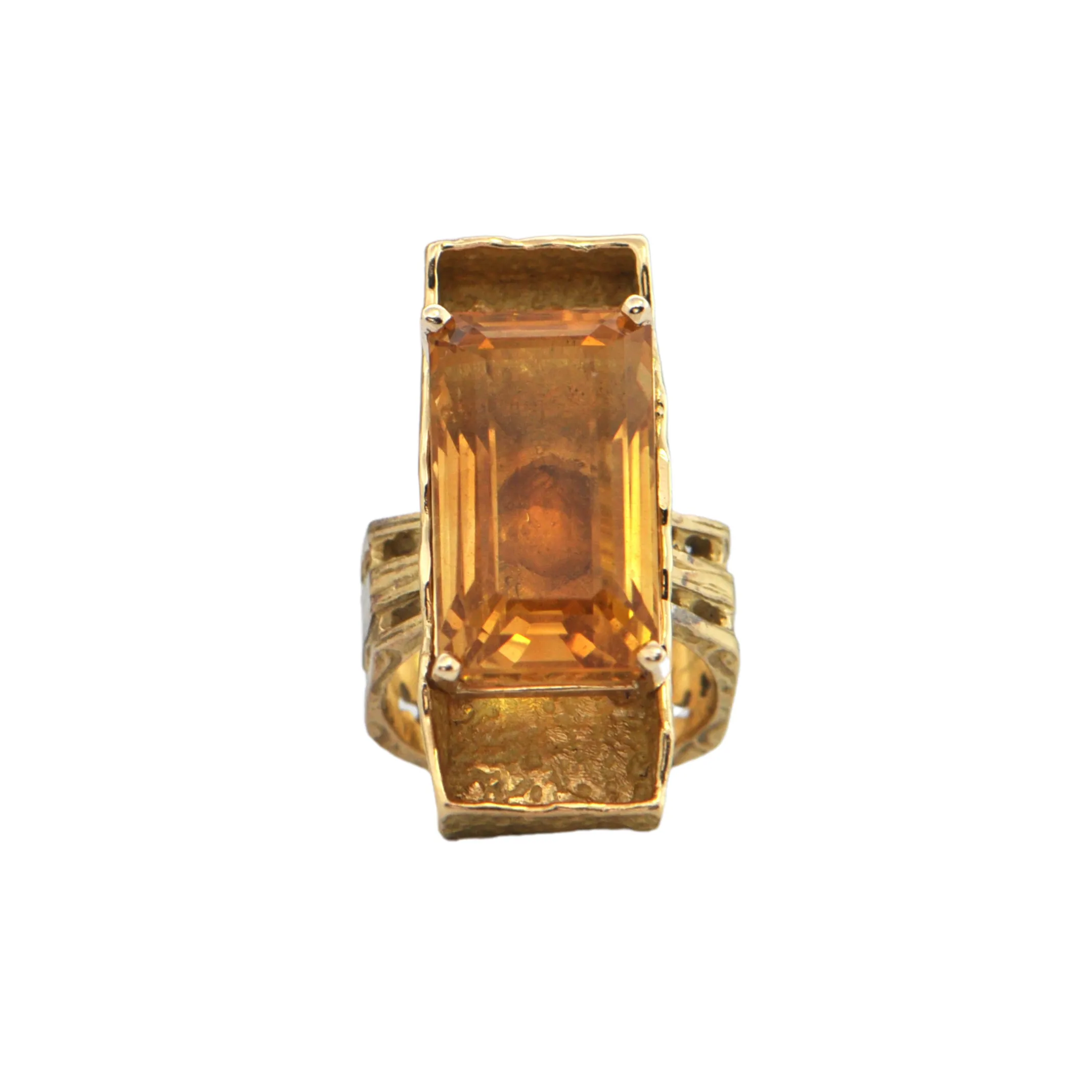Mid-Century Brutalist 17.0ct Citrine 18K Gold Ring