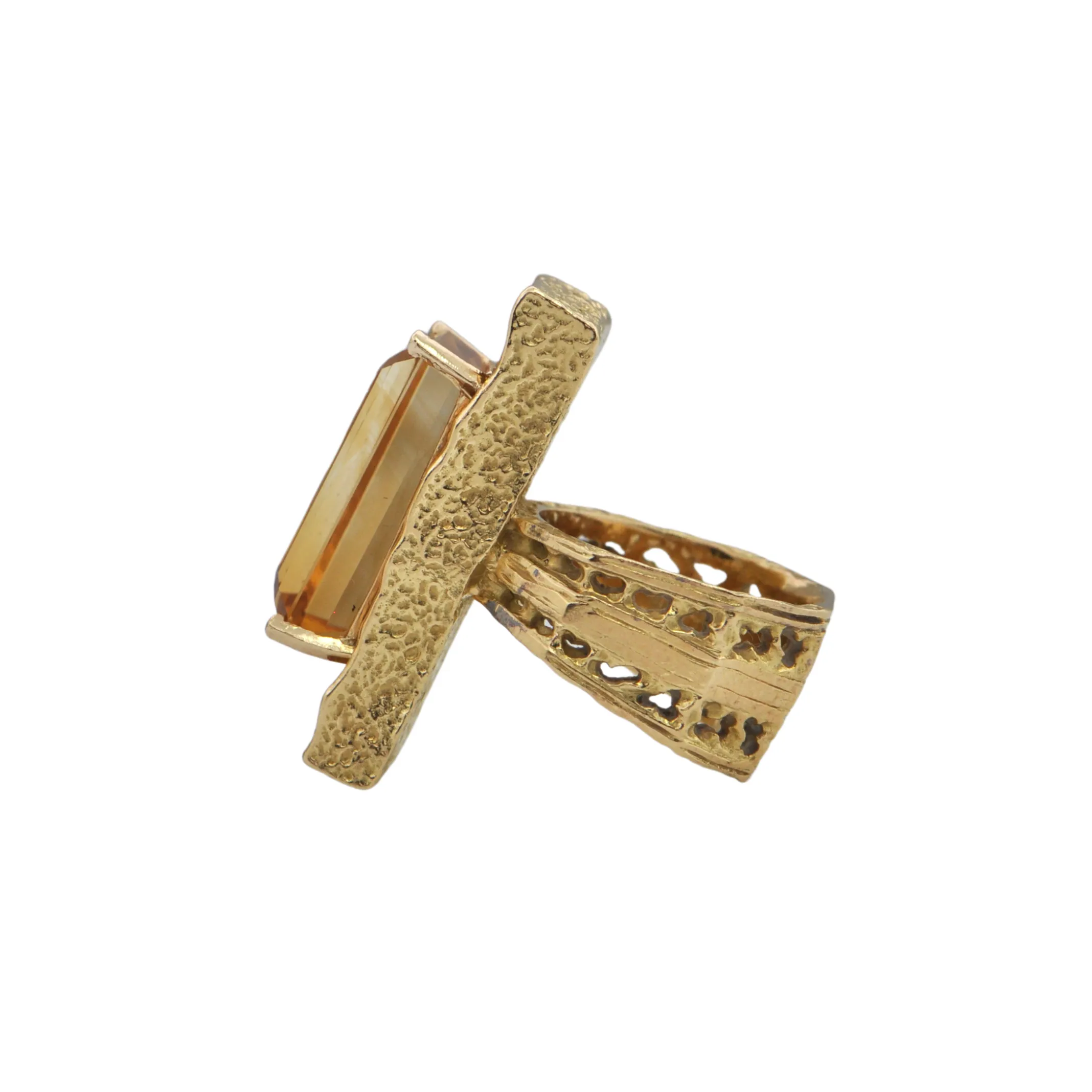 Mid-Century Brutalist 17.0ct Citrine 18K Gold Ring