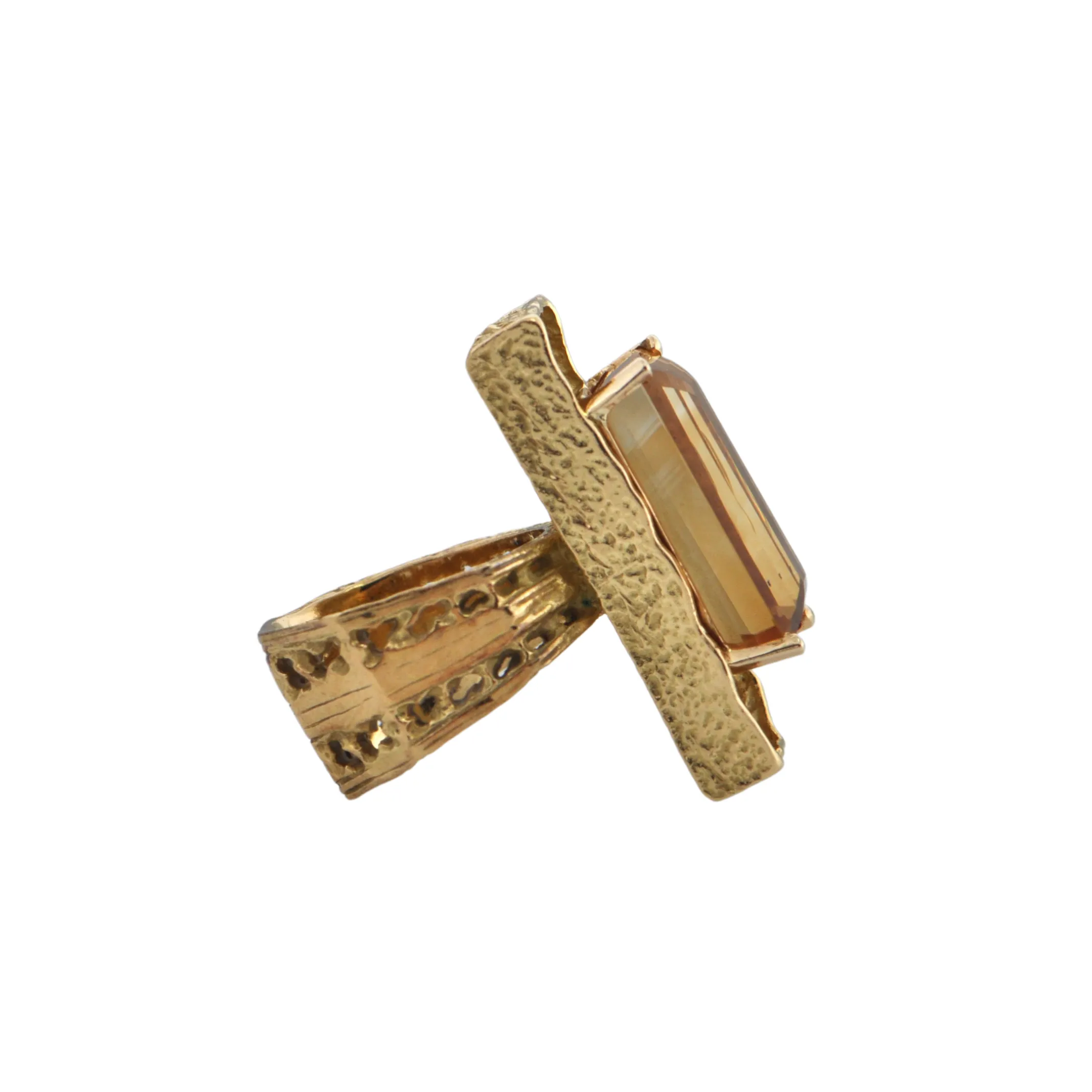 Mid-Century Brutalist 17.0ct Citrine 18K Gold Ring