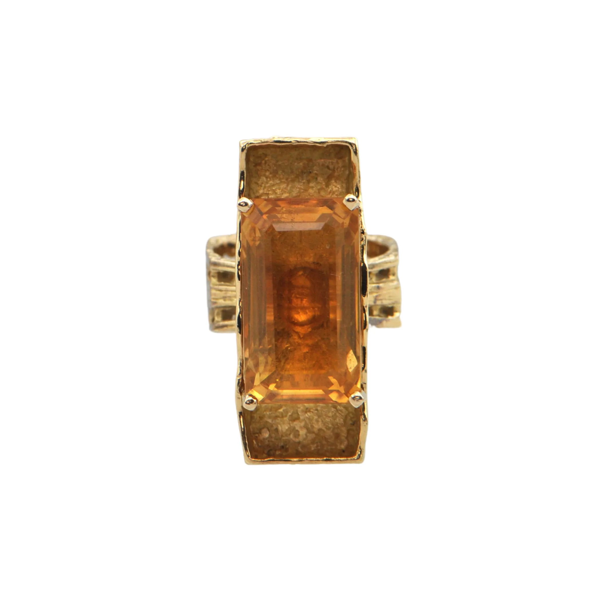 Mid-Century Brutalist 17.0ct Citrine 18K Gold Ring