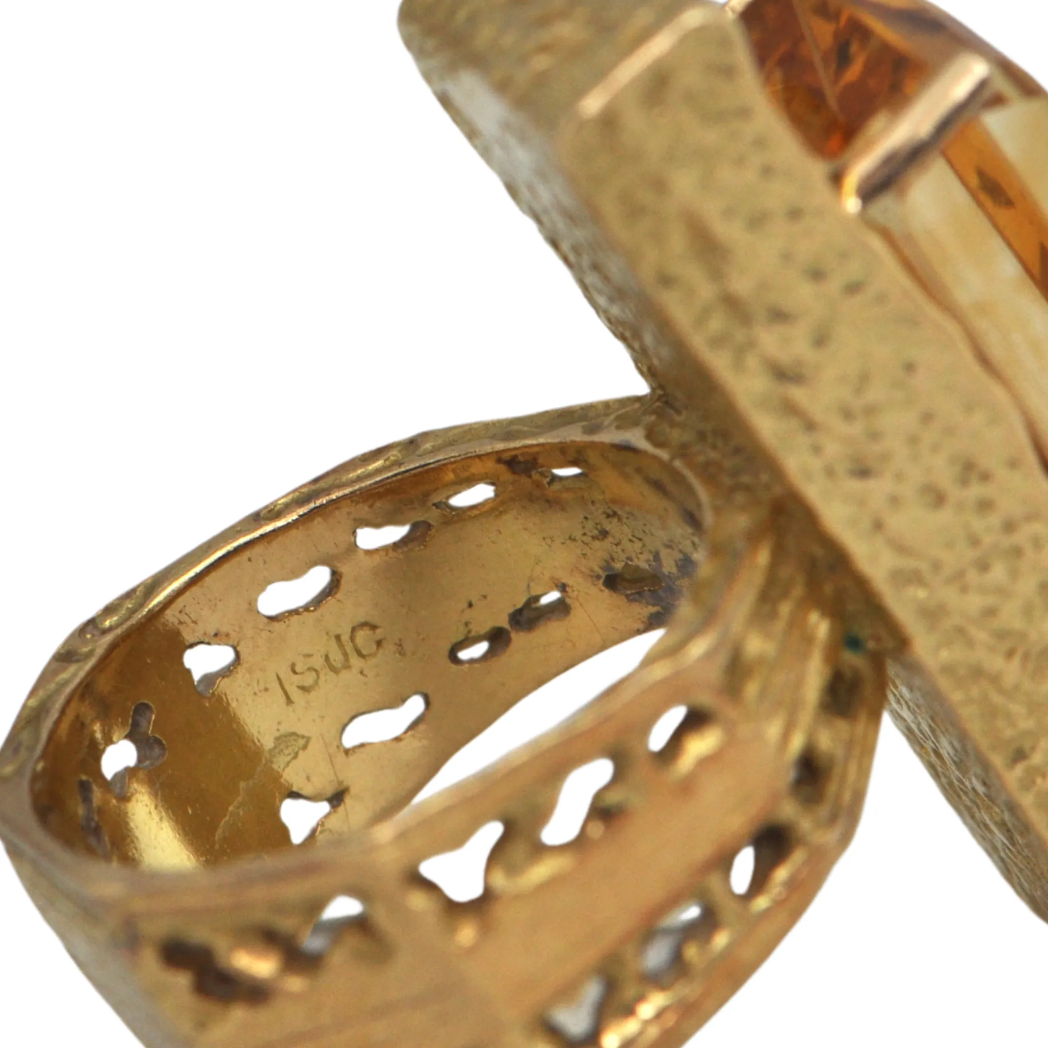 Mid-Century Brutalist 17.0ct Citrine 18K Gold Ring