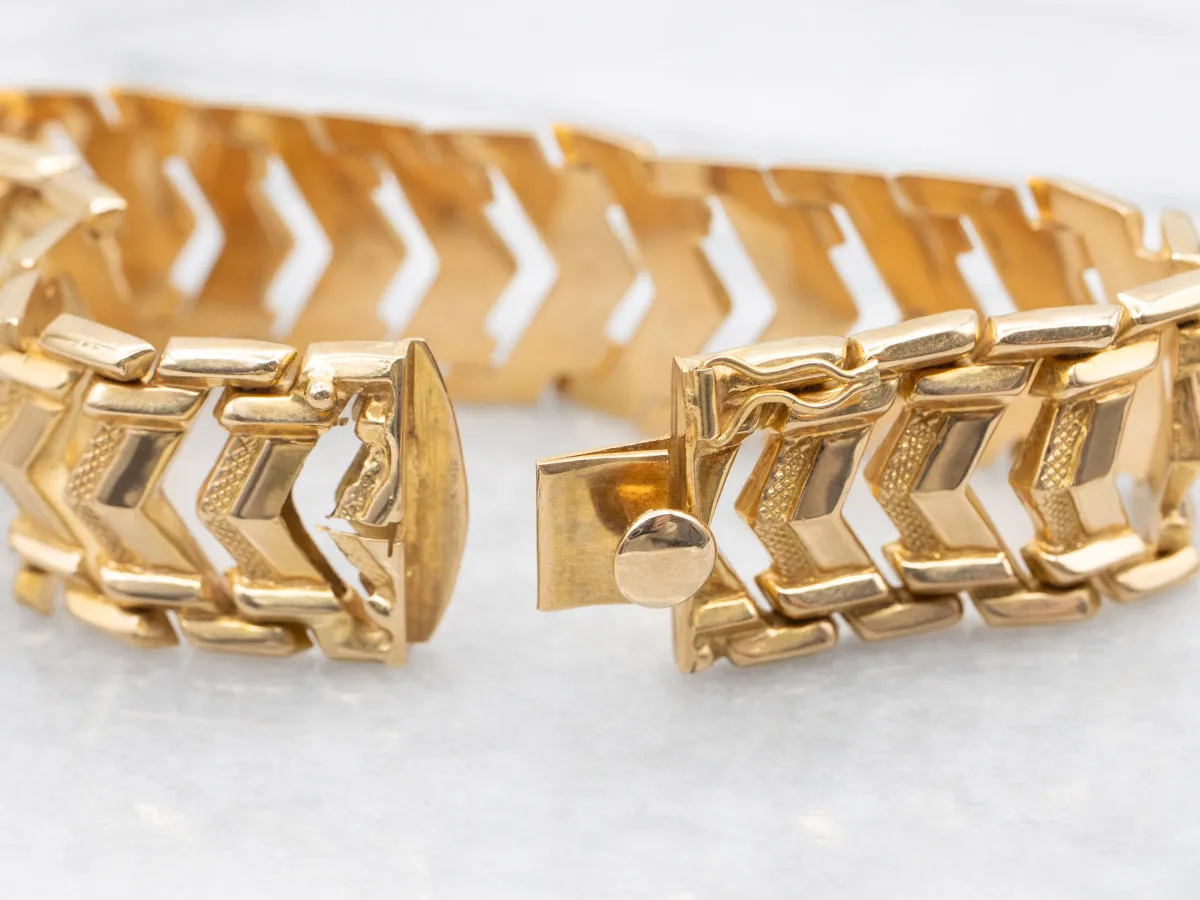 Mid-Century Gold Chevron Link Bracelet