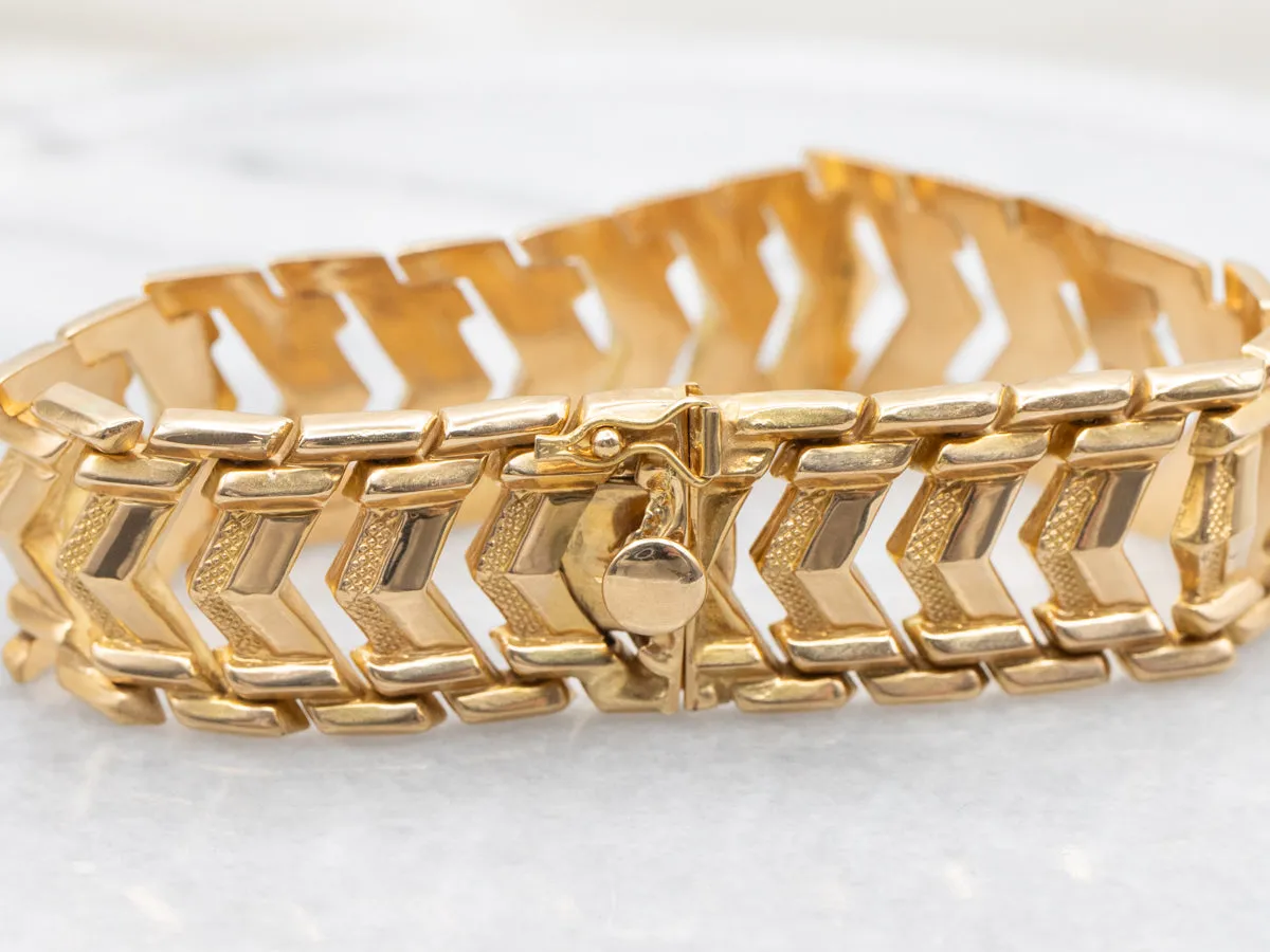 Mid-Century Gold Chevron Link Bracelet