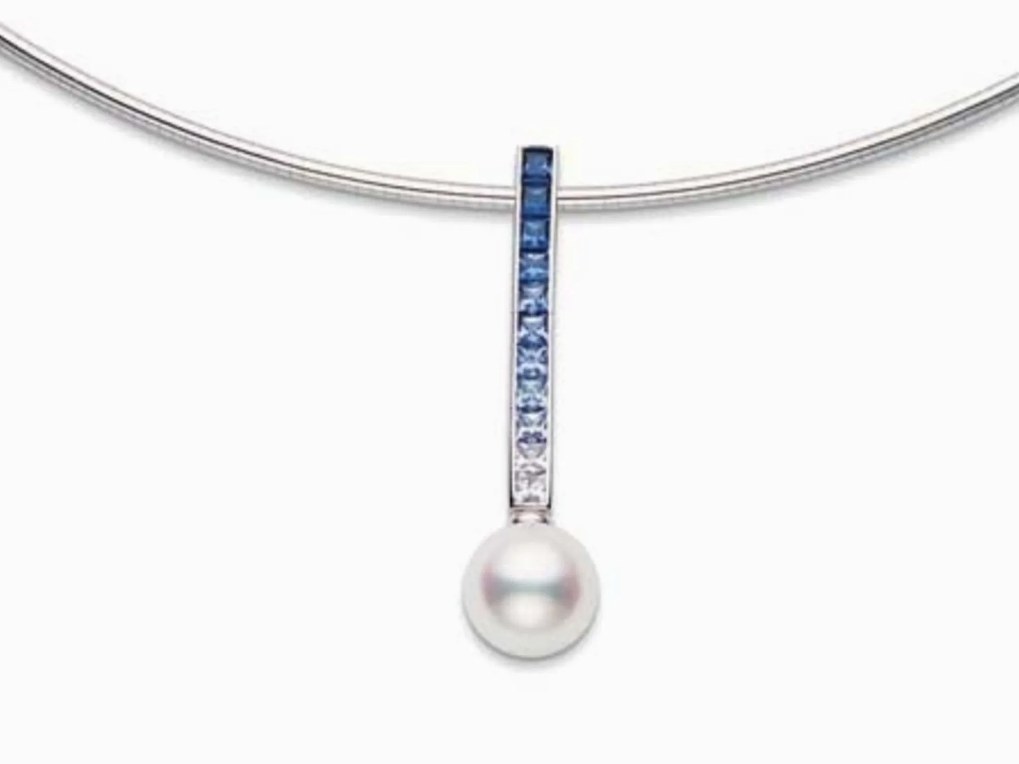 Mikimoto Blue Sapphire & Akoya Pearl Ocean Necklace in 18k White Gold