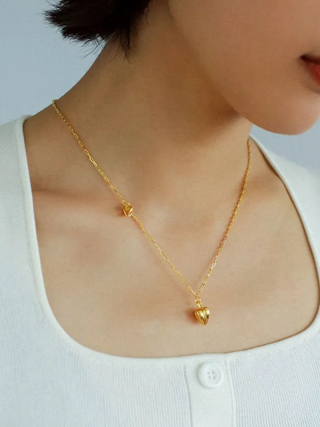 Minimalist 3D Heart Pendant Necklace - 18K Gold Vermeil