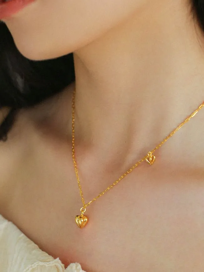 Minimalist 3D Heart Pendant Necklace - 18K Gold Vermeil