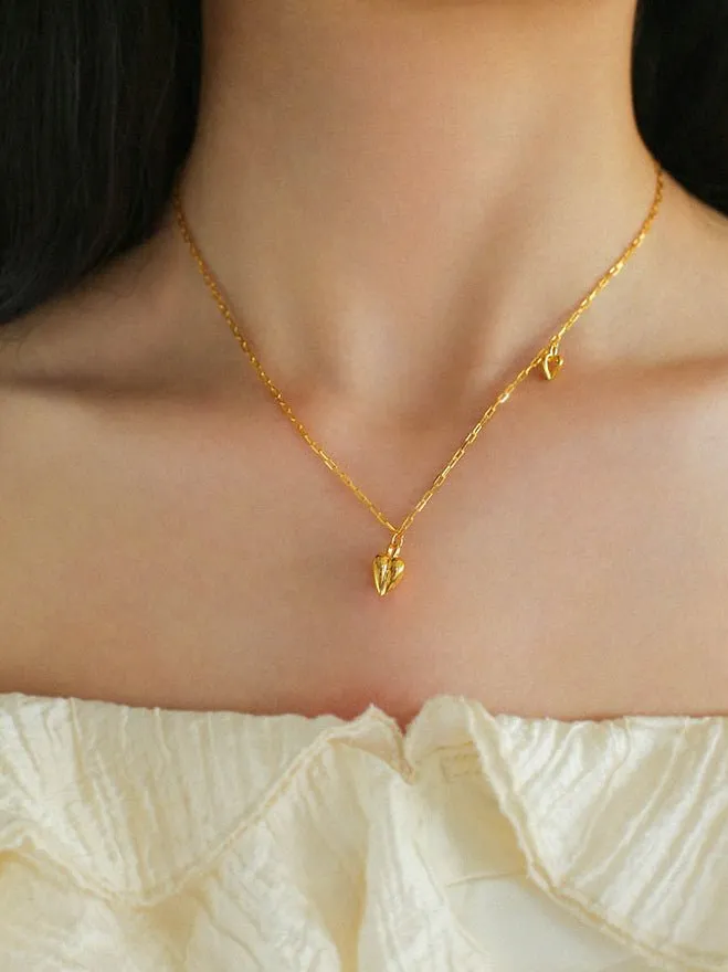 Minimalist 3D Heart Pendant Necklace - 18K Gold Vermeil