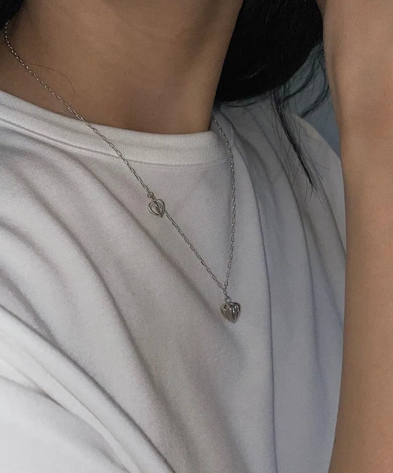 Minimalist 3D Heart Pendant Necklace - Sterling Silver