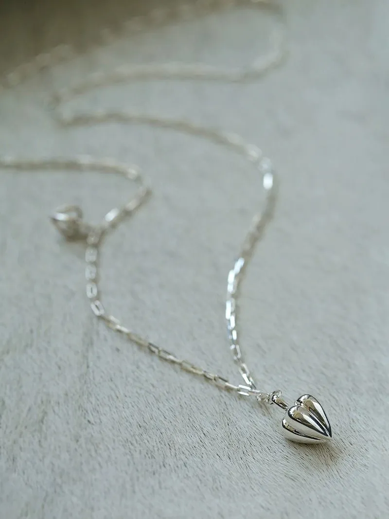 Minimalist 3D Heart Pendant Necklace - Sterling Silver