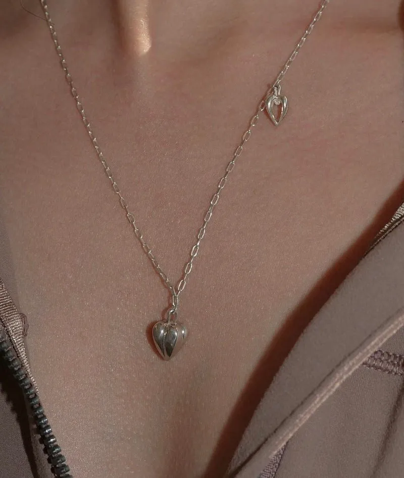 Minimalist 3D Heart Pendant Necklace - Sterling Silver