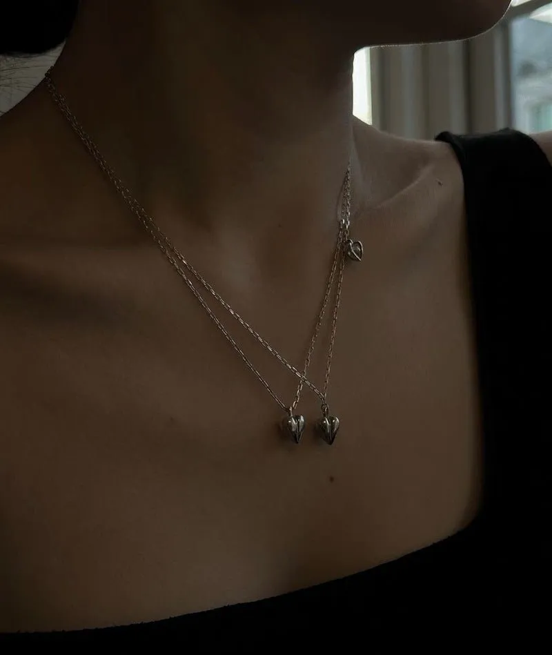 Minimalist 3D Heart Pendant Necklace - Sterling Silver