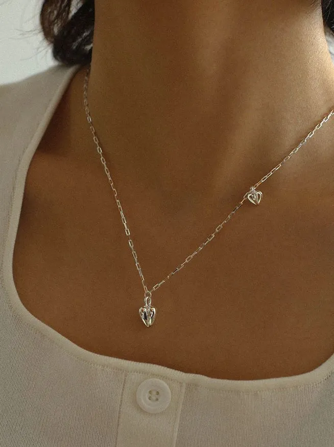 Minimalist 3D Heart Pendant Necklace - Sterling Silver
