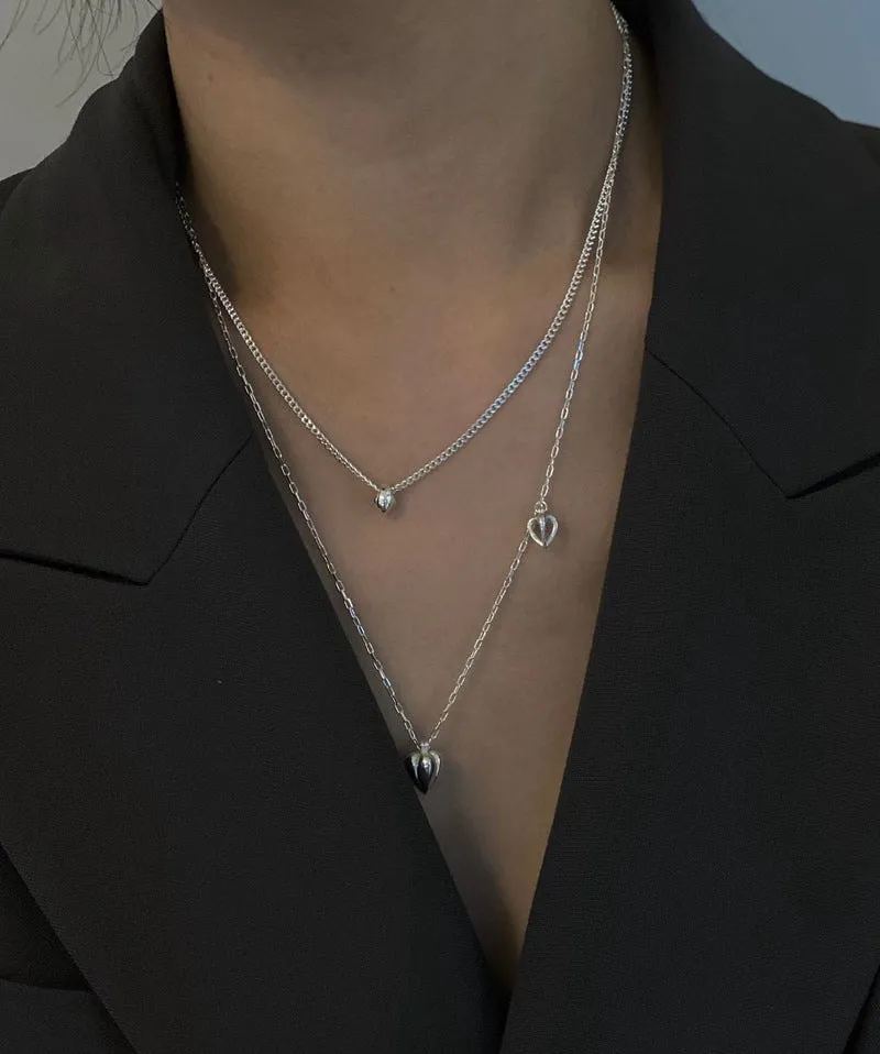 Minimalist 3D Heart Pendant Necklace - Sterling Silver