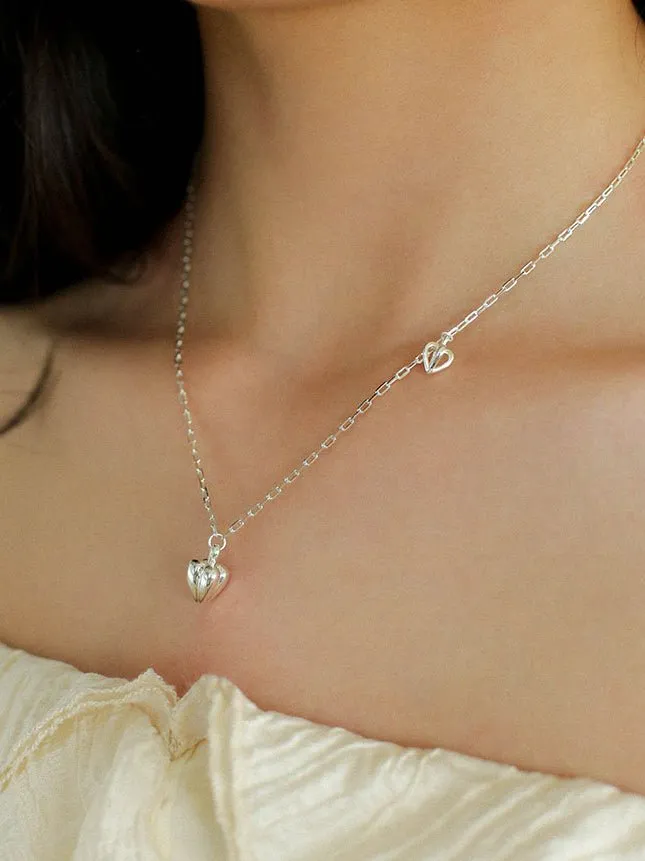 Minimalist 3D Heart Pendant Necklace - Sterling Silver