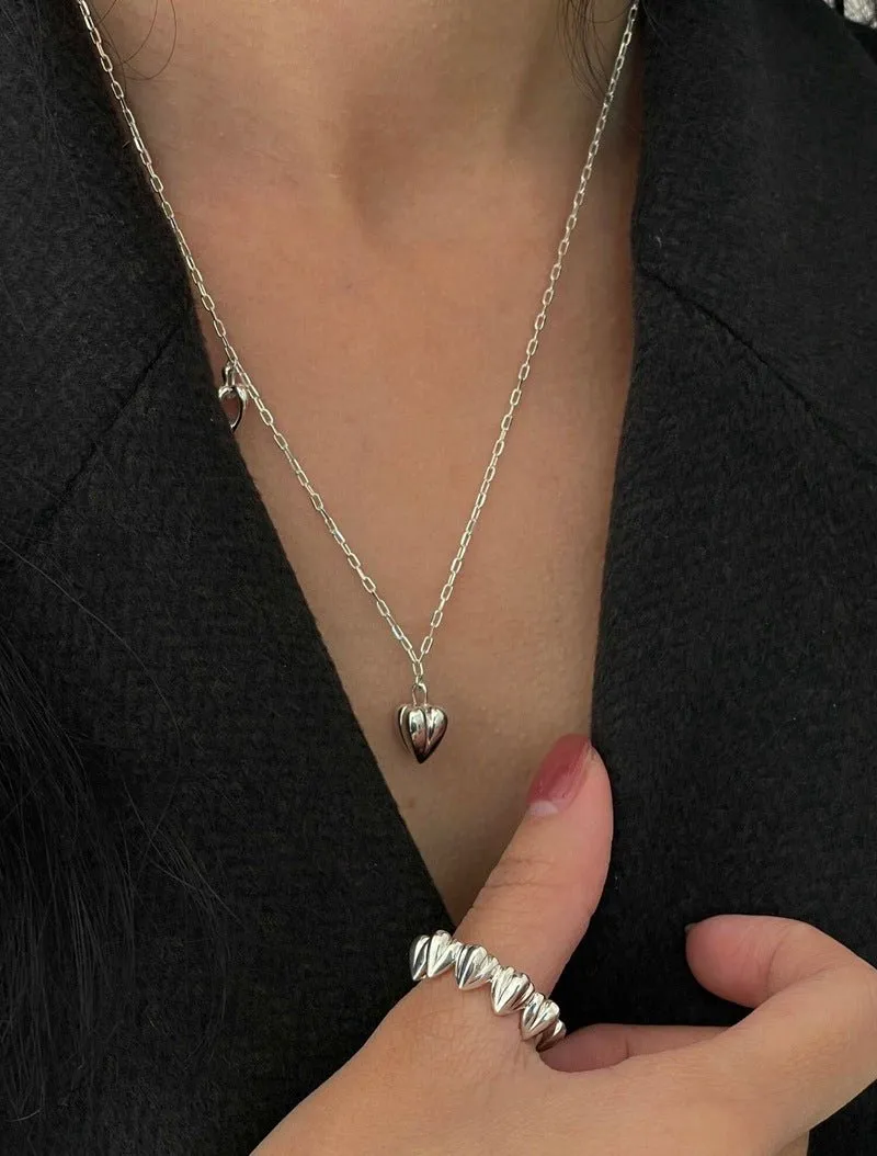 Minimalist 3D Heart Pendant Necklace - Sterling Silver