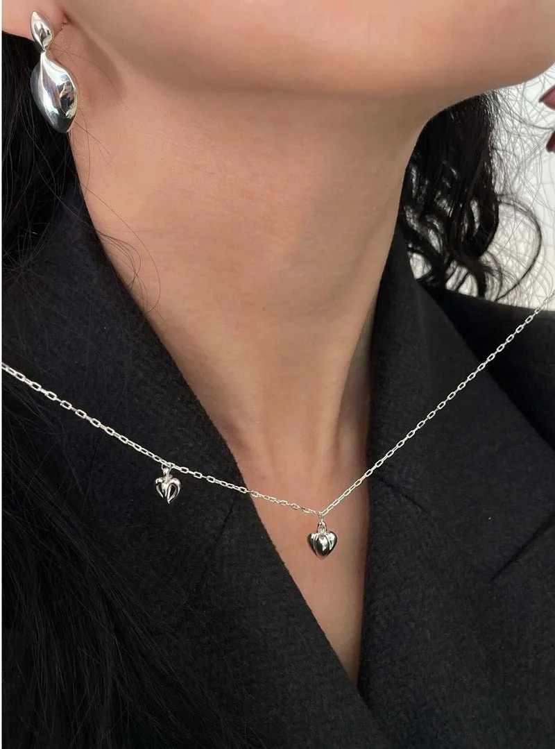 Minimalist 3D Heart Pendant Necklace - Sterling Silver