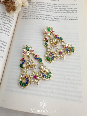 Multicolor Gold Plated Jadau Kundan Earrings - ME1106M