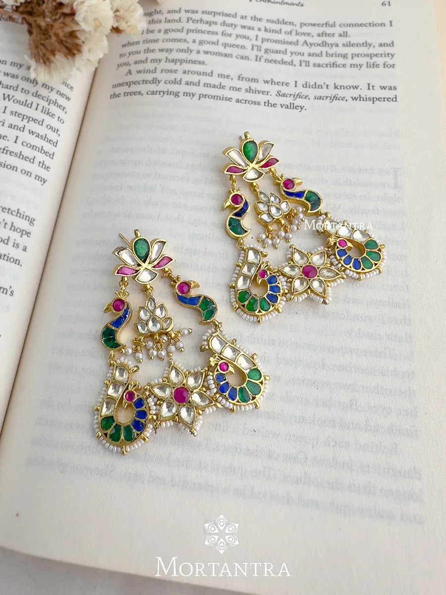Multicolor Gold Plated Jadau Kundan Earrings - ME1106M