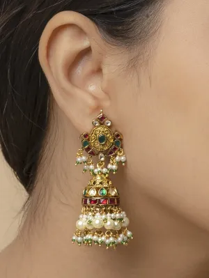 Multicolor Gold Plated Jadau Kundan Earrings - ME1130MA