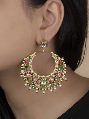 Multicolor Gold Plated Jadau Kundan Earrings - ME1155M