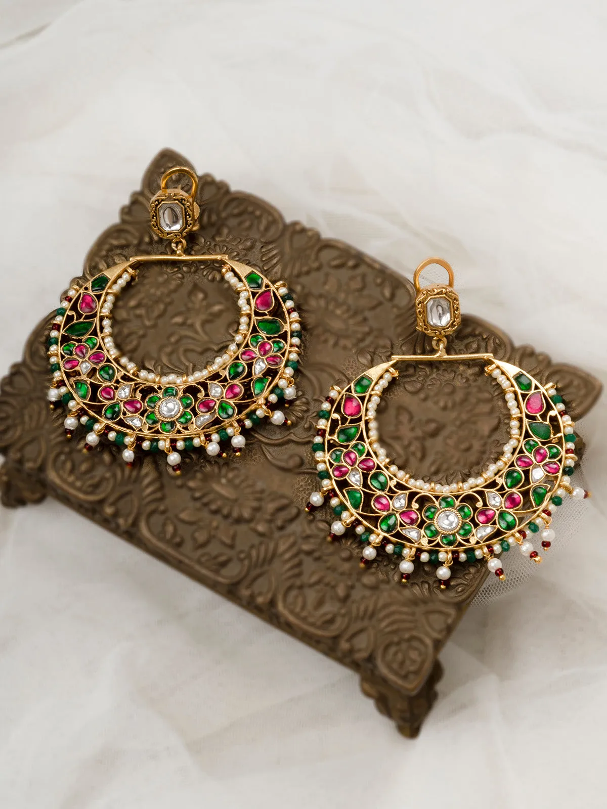 Multicolor Gold Plated Jadau Kundan Earrings - ME1155M