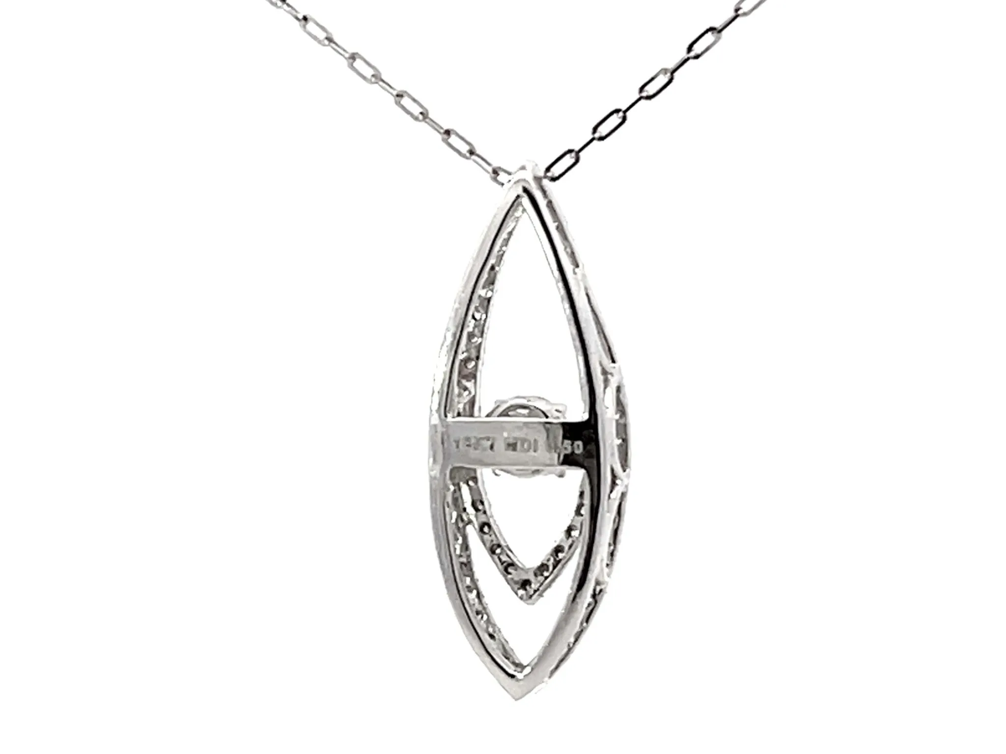 Navette Double Diamond Halo Piecut Diamond Center Pendant 18k White Gold