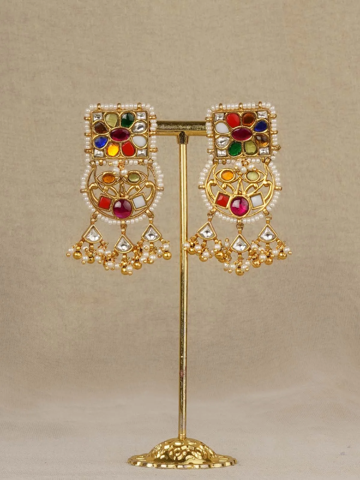 Navratna Gold Plated Mishr Earrings - MR-E317N
