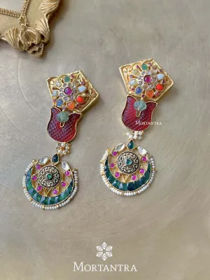 Navratna Gold Plated Mishr Earrings - MR-E44N