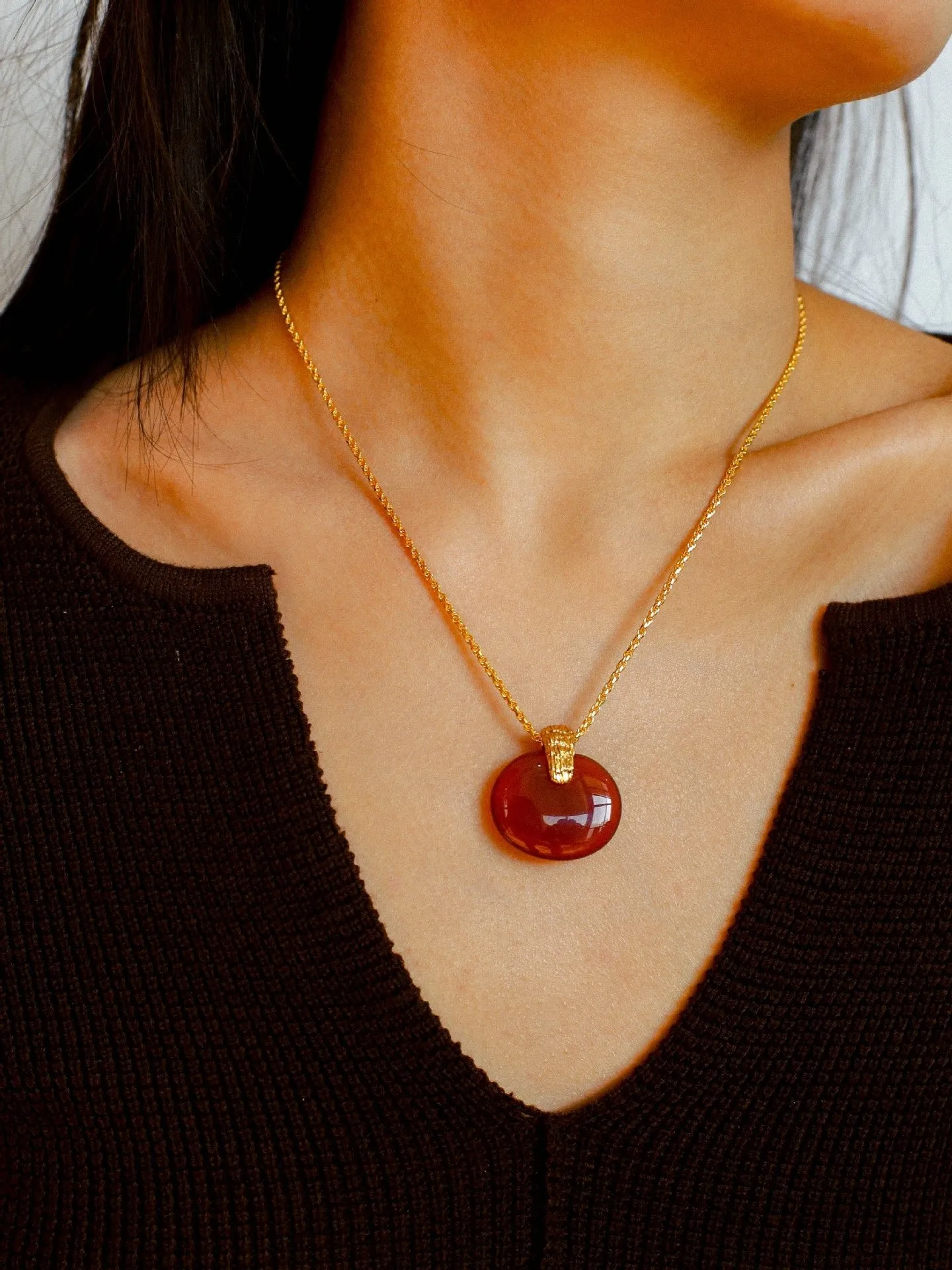 New Chinese Style Agate Peace Knot Pendant Necklace