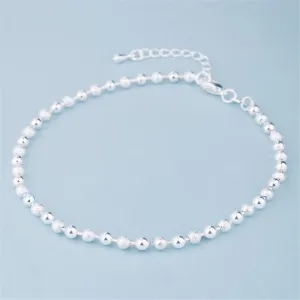 ONEVAN Summer Fashion 925 Sterling Silver Chain Anklets For Women Beach Party Beads Ankle Bracelet Foot Jewelry Girl Best Gifts