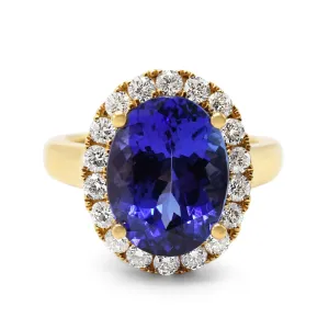 Oval Tanzanite & Brilliant Cut Diamond Cluster Ring