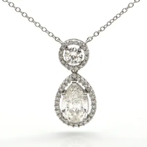 Pear Shaped Diamond Halo Pendant Necklace
