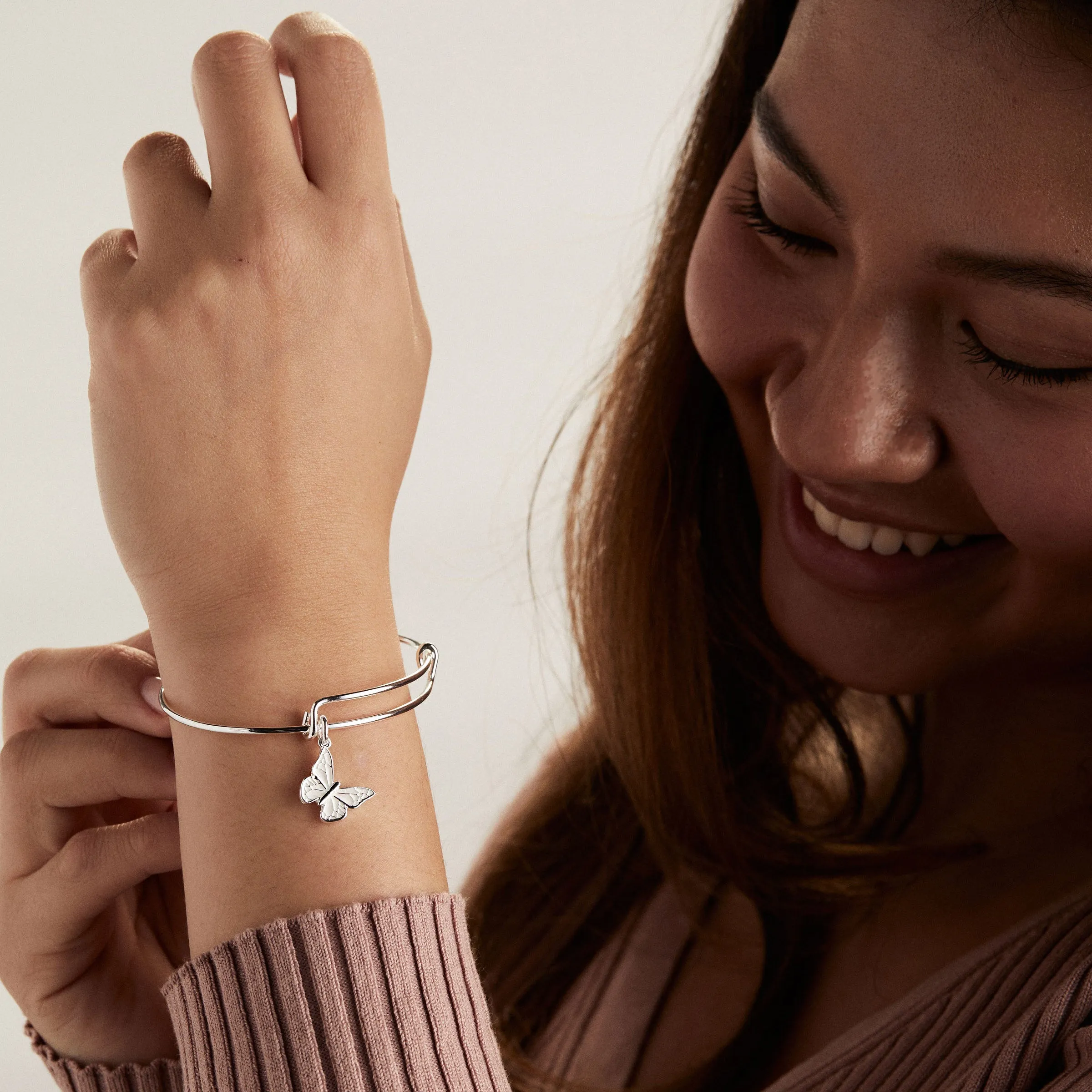 Pearlized Butterfly Charm Bangle