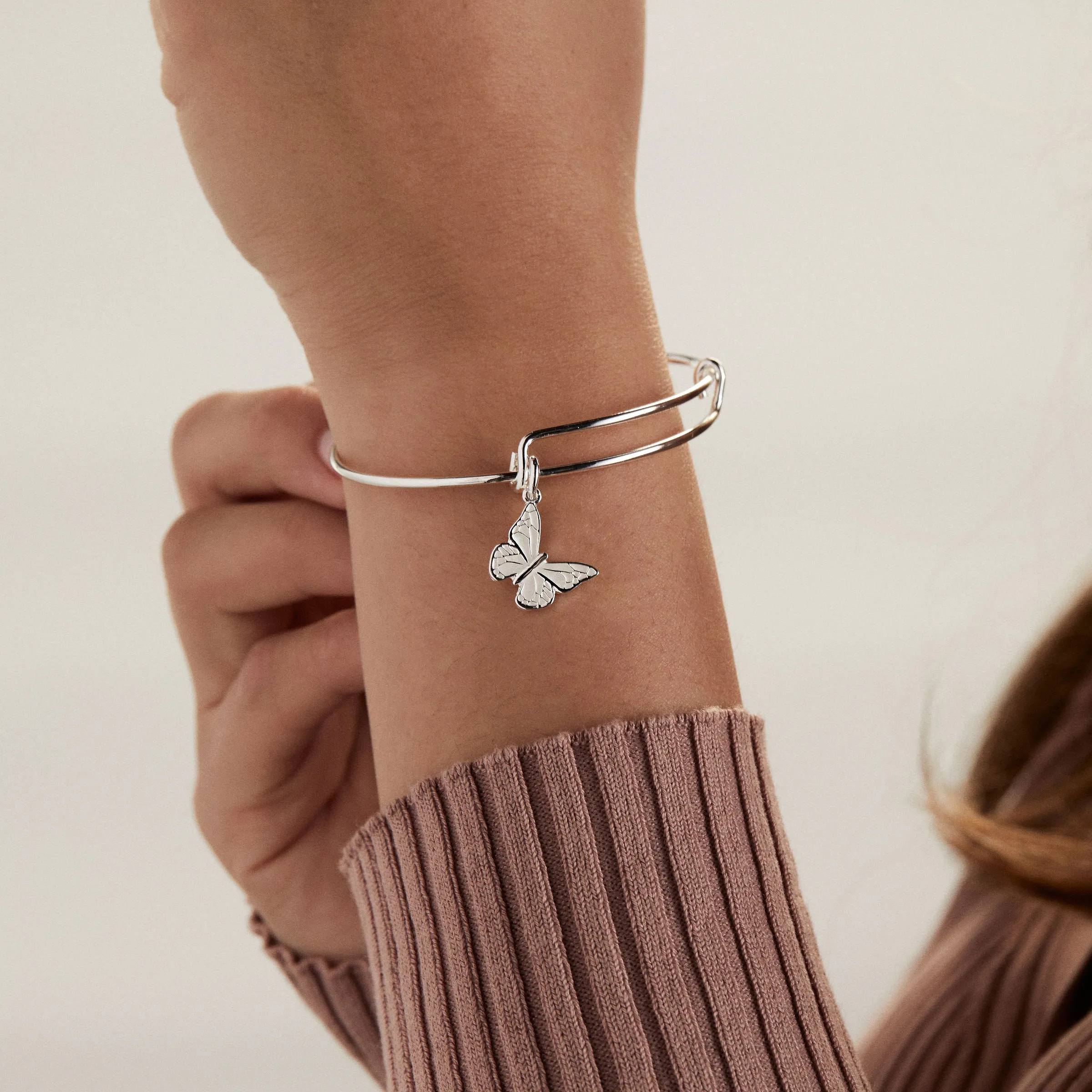 Pearlized Butterfly Charm Bangle