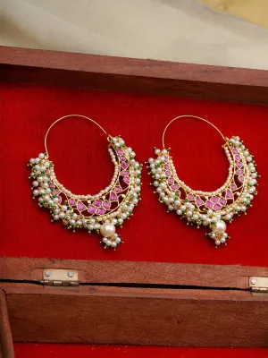 Pink Color Gold Plated Jadau Kundan Earrings - ME1164P