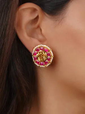 Pink Color Gold Plated Jadau Kundan Earrings - ME821P