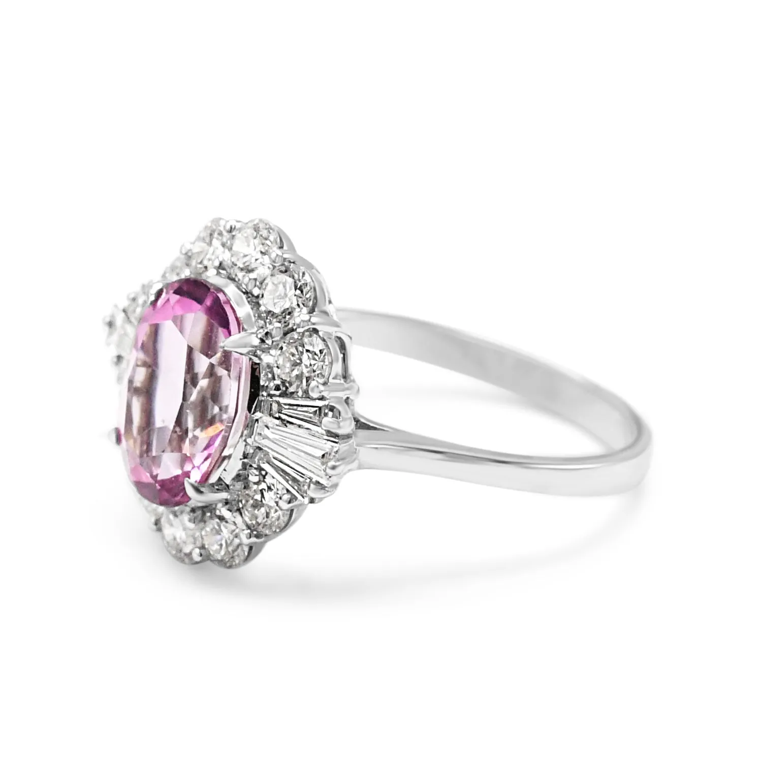 Pink Tourmaline, Brilliant & Baguette Diamond Cluster Ring