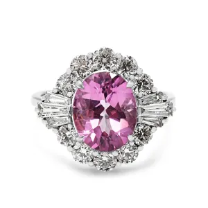 Pink Tourmaline, Brilliant & Baguette Diamond Cluster Ring
