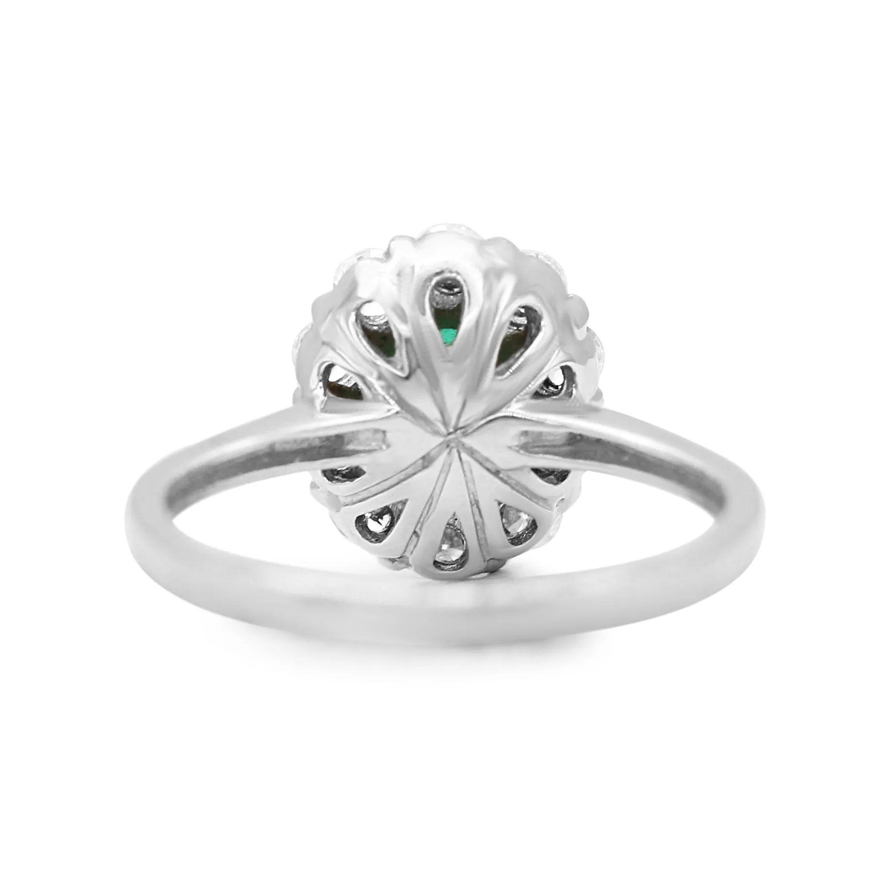 Platinum Diamond & Emerald Oval Cluster Ring