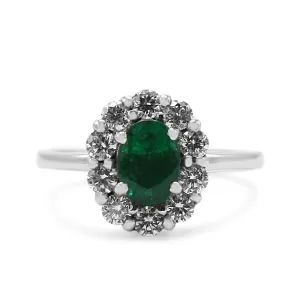Platinum Diamond & Emerald Oval Cluster Ring