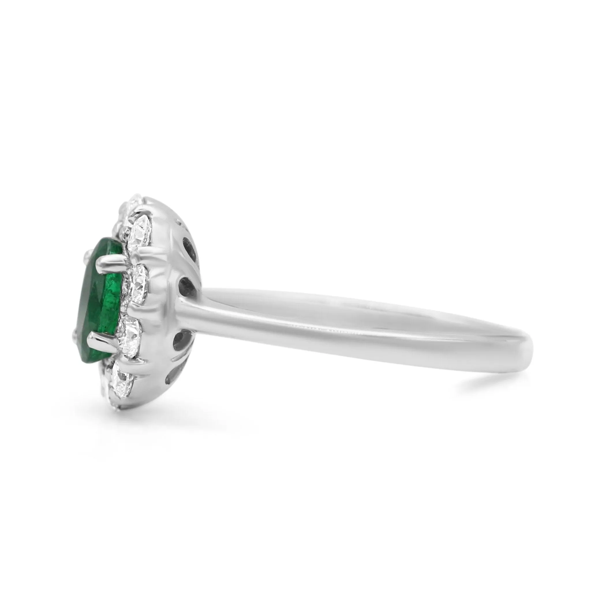 Platinum Diamond & Emerald Oval Cluster Ring